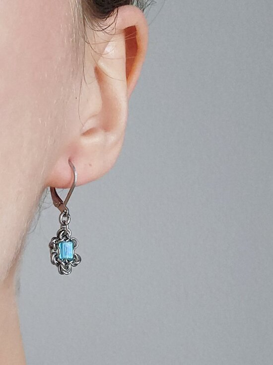 Handmade Jewelry - Silver and aqua blue lever back dangly earrings